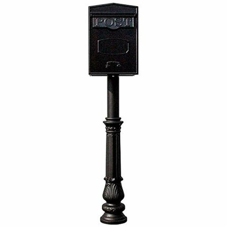 QUALARC 18 in. Bloomsbury Rear Retrieval Mailbox with Hanford Post & Decorative Ornate Base - Black LSF-LS05-HPFRG-7-BLK